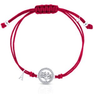 Bransoletka srebrna na sznurku drzewko szczęścia z Twoją literką