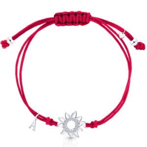 Bransoletka szczęścia srebrna na sznurku z Twoją literką