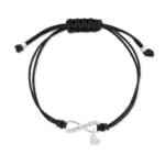 Bransoletka na czarnym sznurku srebrna nieskończoność