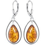 Kolczyki srebrne z bursztynem i cyrkonią