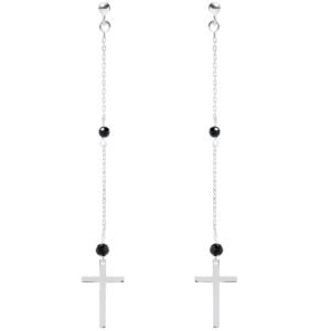 Kolczyki srebrne wiszące krzyże z naturalnymi turmalinami
