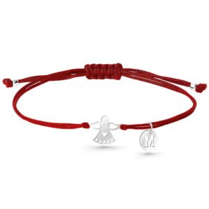 Bransoletka dla dziewczynki na sznurku na szczęście aniołek z Twoją literką