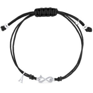 Bransoletka sznurkowa srebrna z Twoją literką&nbsp;