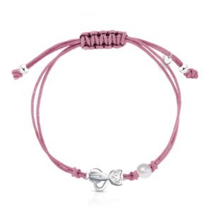 Bransoletka dla dziewczynki na sznurku z perełką srebro uroczy kotek