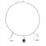 Bransoletka damska koniczynka czarny turmalin z literka na szczęście ag 925