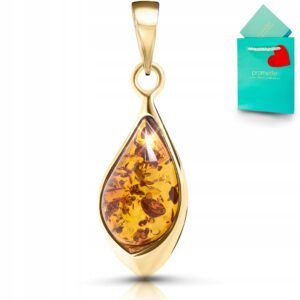 Wisior bursztyn srebrny pozłacany zawieszka naszyjnik biżuteria 925